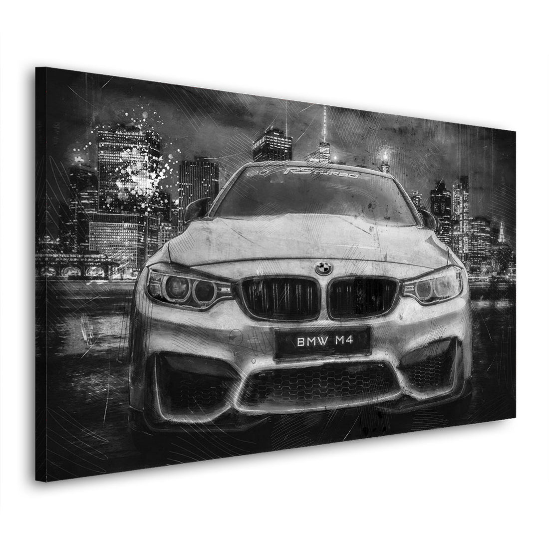 Wandbild Leinwand Sportwagen BMW M4 Abstract Black &amp; White Auto