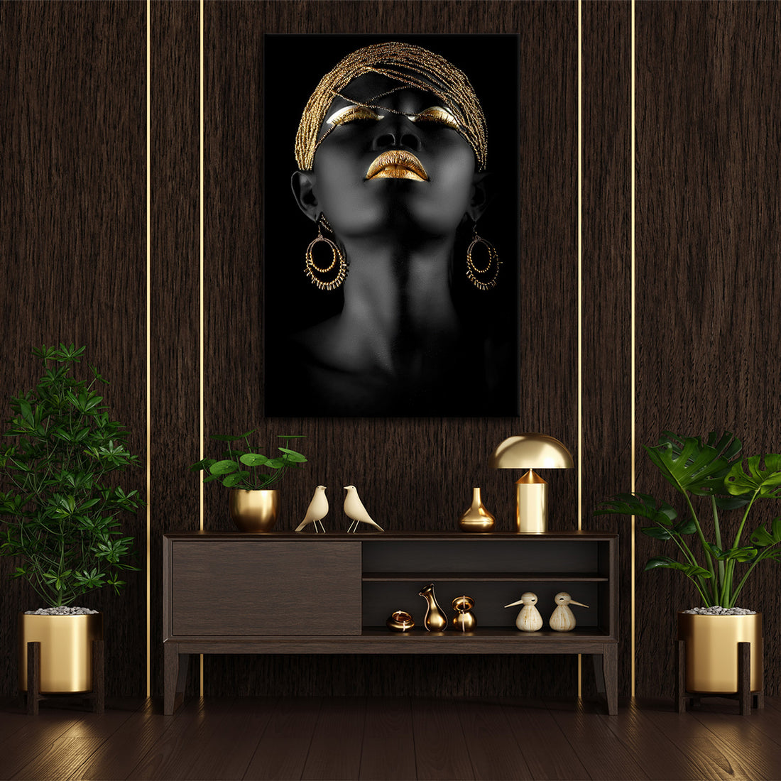 Wandbild afrikanische Frau Black Women Gold Style