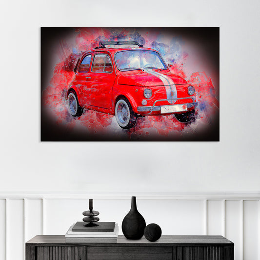 Wandbild Leinwandbild Auto Oldtimer Fiat 500 Vintage Red Style