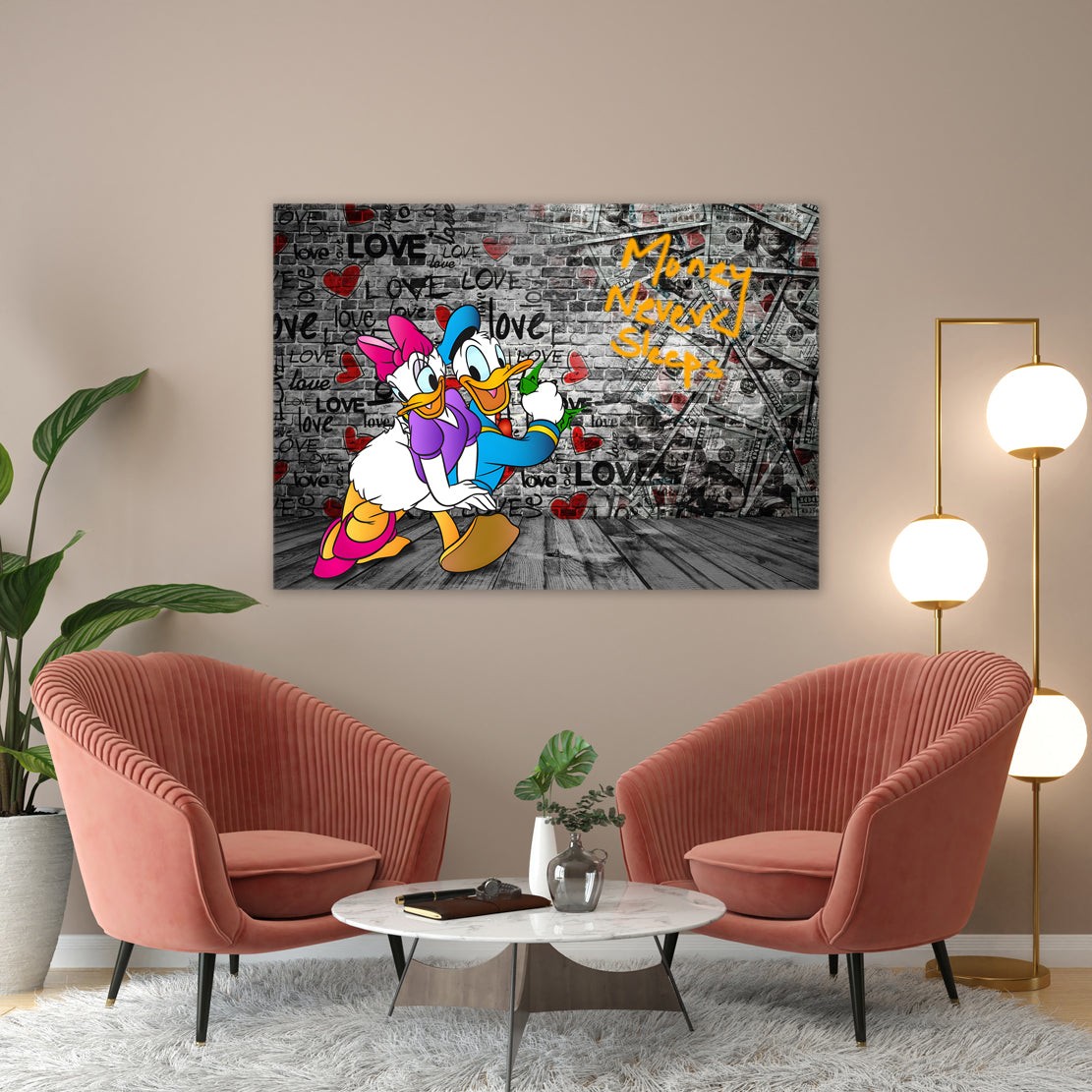 Wandbild Donald & Daisy Pop Art In Love Comic
