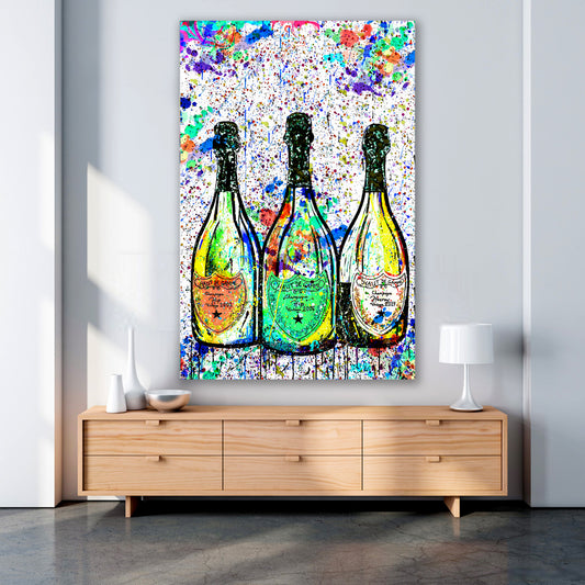 Wandbild Flaschen Champagner Pop Art Style