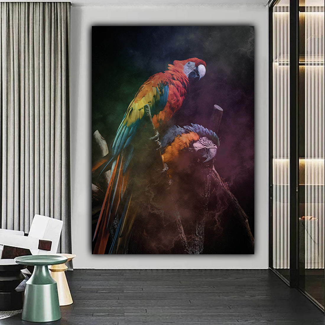 Wandbild Papagei Black Style