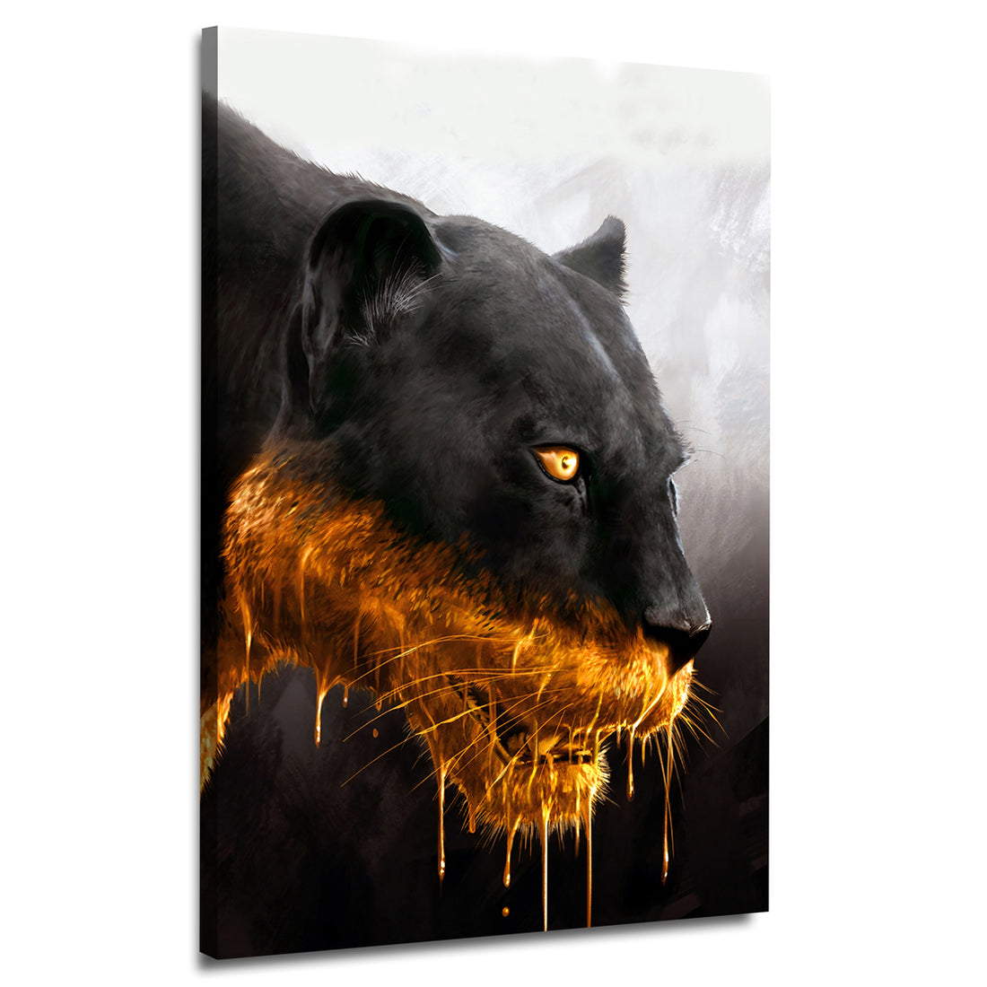 Wandbild Raubkatze schwarzer Panther Gold Style