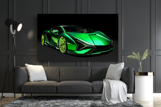 Wandbild Sportwagen Lamborghini Sián Green Style