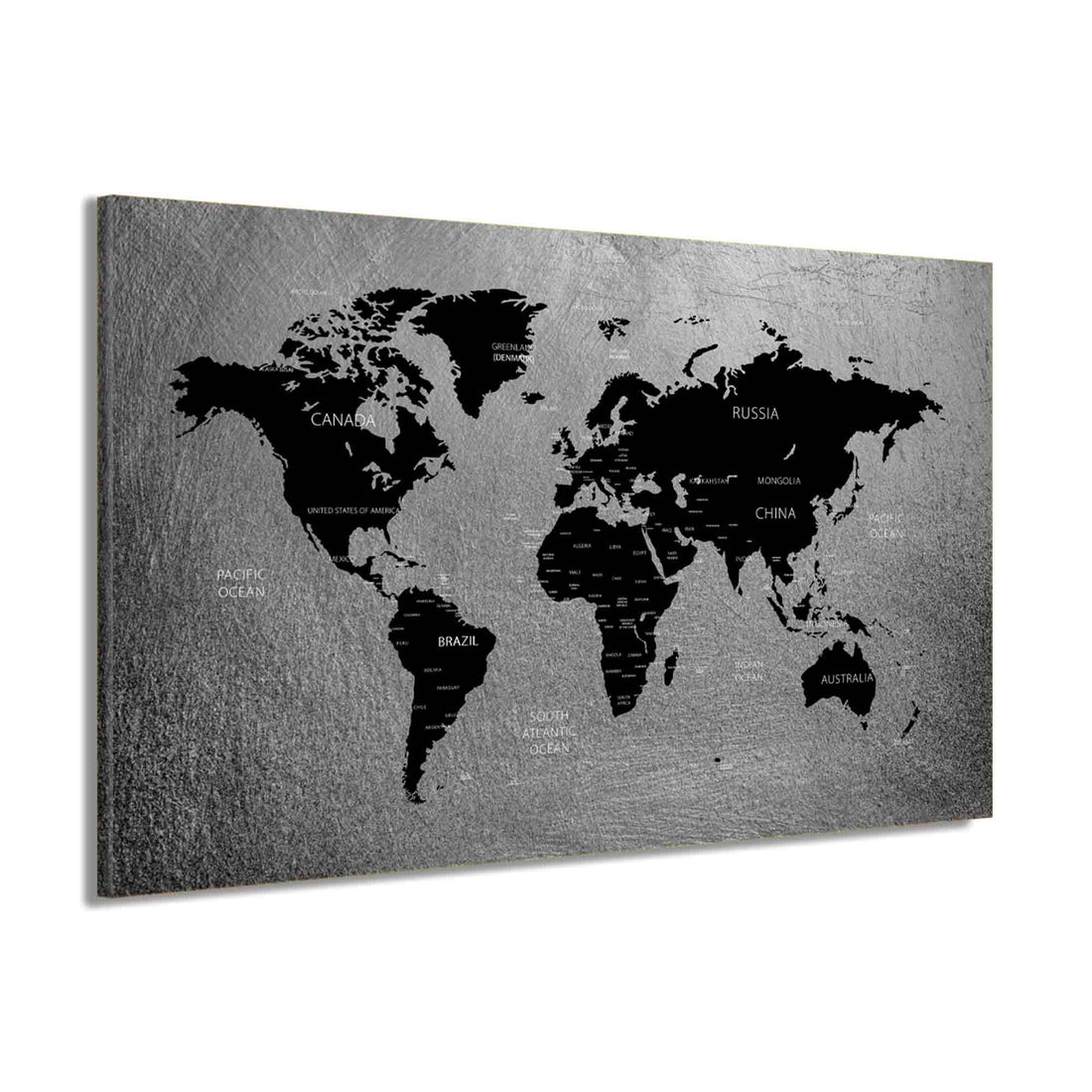 Wandbild Leinwandbild Weltkarte schwarz grau English Version