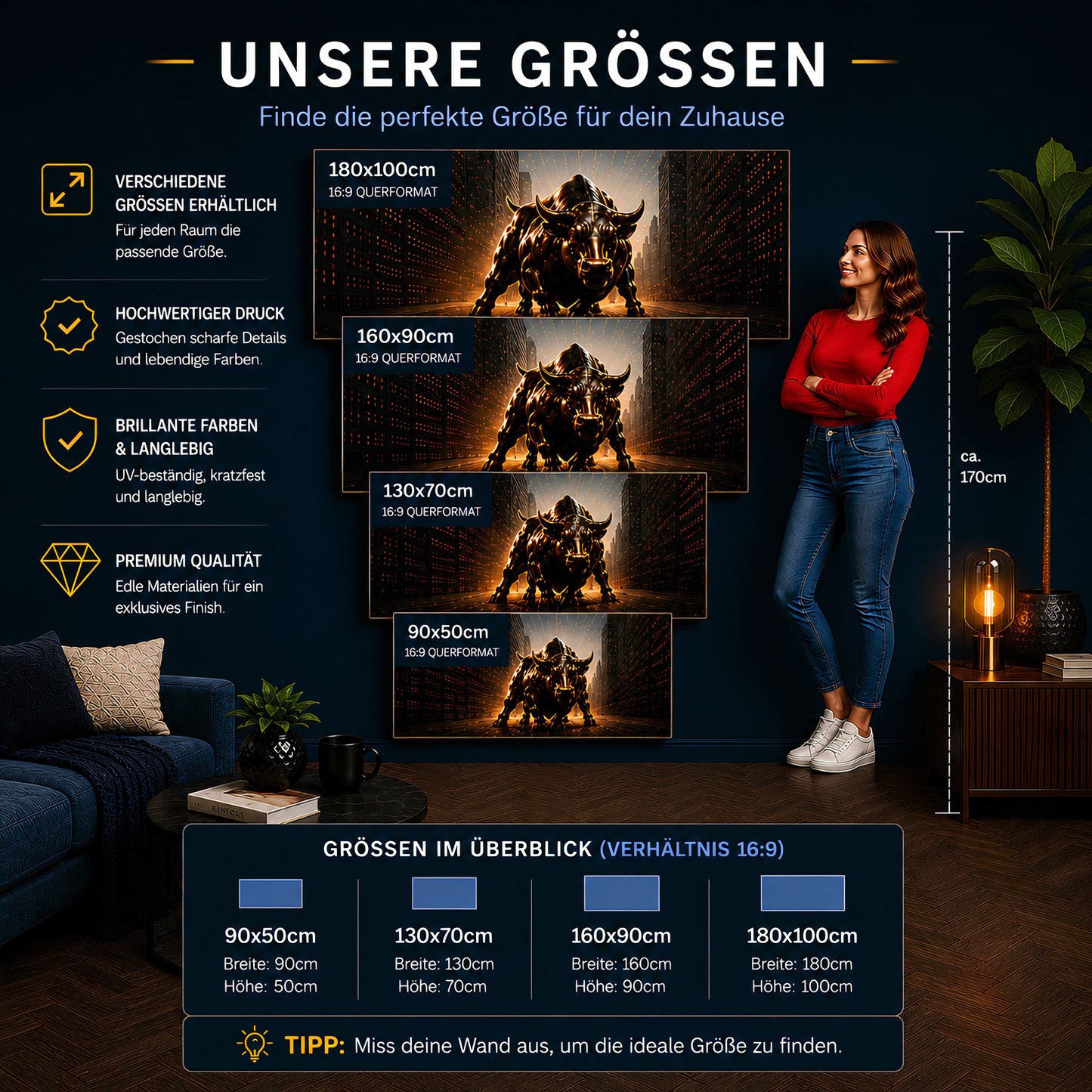 Wandbild Hirsch Golden Style abstrakt