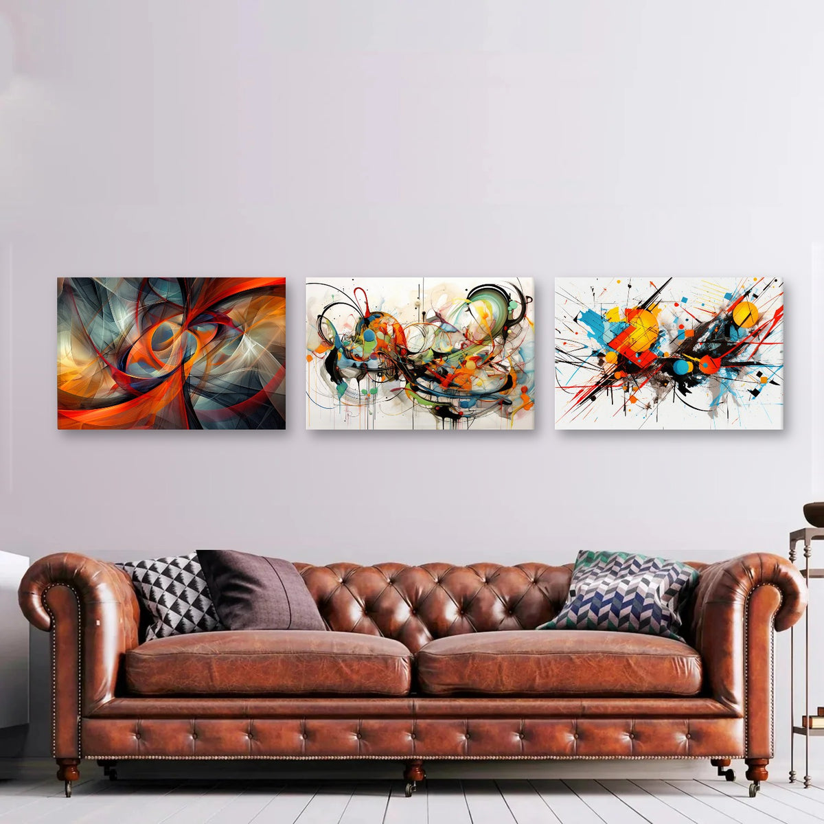 3er-Set Abstrakt Dynamik nebeneinander an der Wand