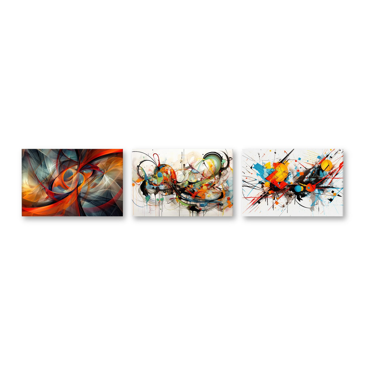3er-Set Abstrakt Dynamik – drei Leinwandbilder