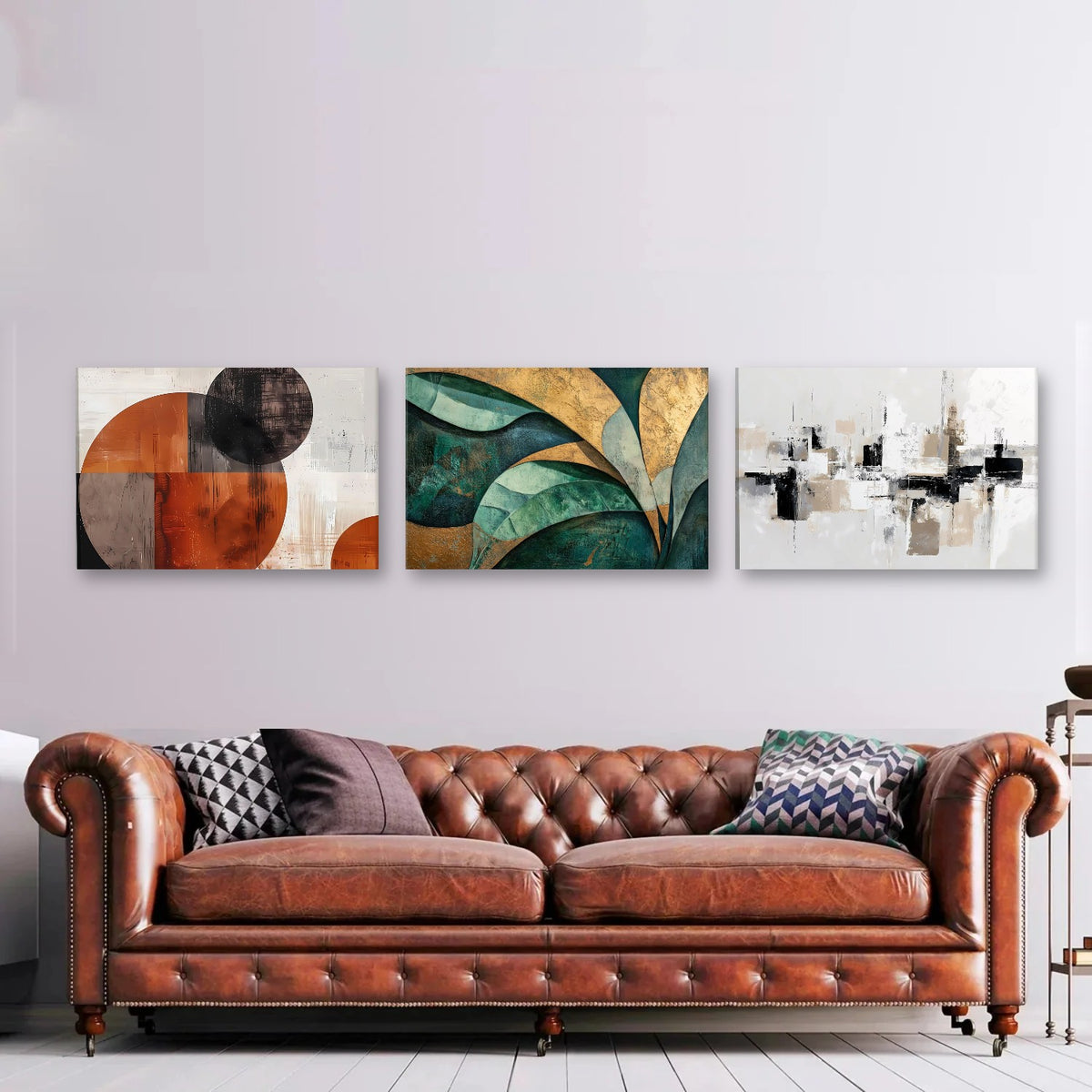 3er-Set Abstrakt Natur & Erde nebeneinander an der Wand