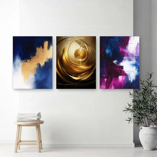 3er-Set Blau & Gold nebeneinander im Wohnzimmer