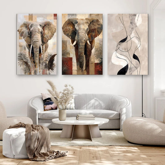 3er-Set Boho Beige nebeneinander im Wohnzimmer