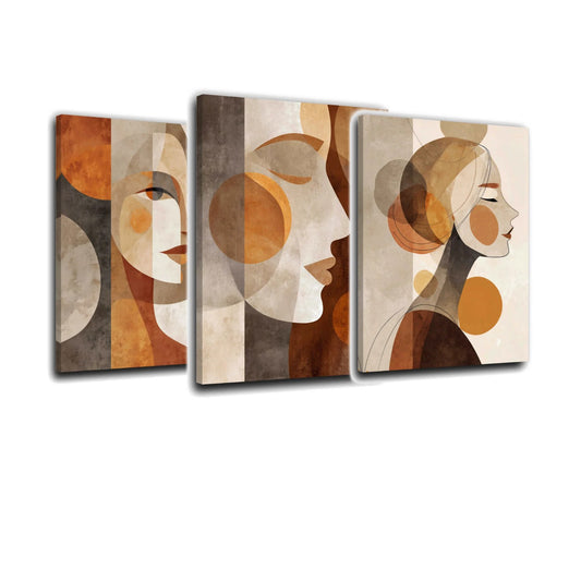 3er-Set Boho Frauenporträts – drei Leinwandbilder