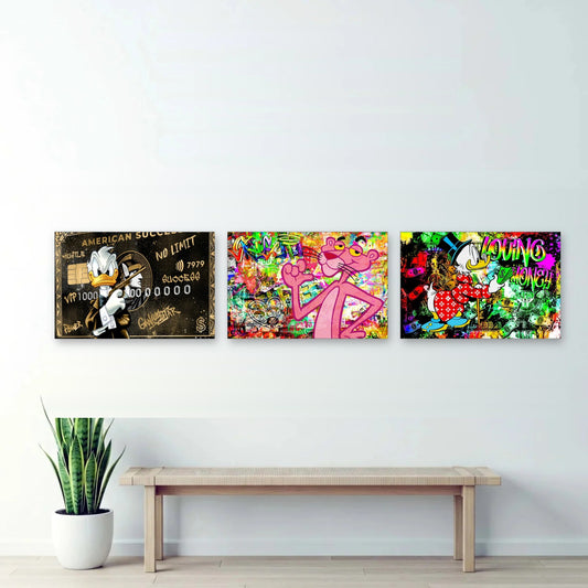 3er-Set Comic Graffiti nebeneinander im Wohnzimmer