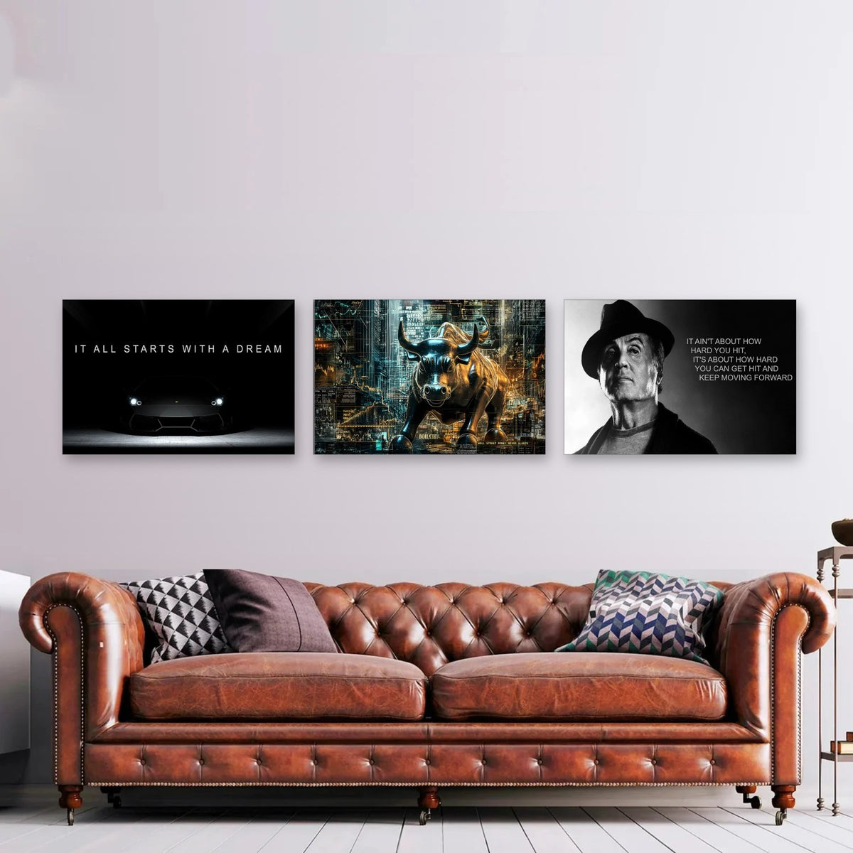 3er-Set Dream Big nebeneinander im Wohnzimmer