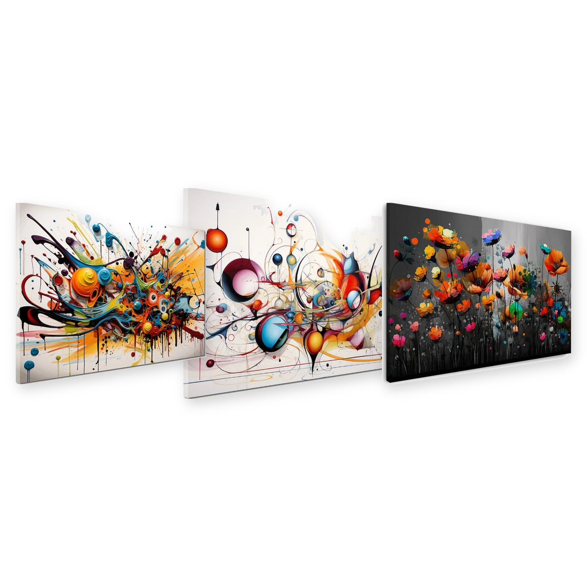 3er-Set Farbspiel Abstrakt – drei Leinwandbilder