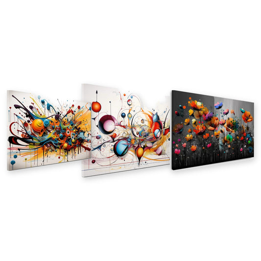 3er-Set Farbspiel Abstrakt – drei Leinwandbilder