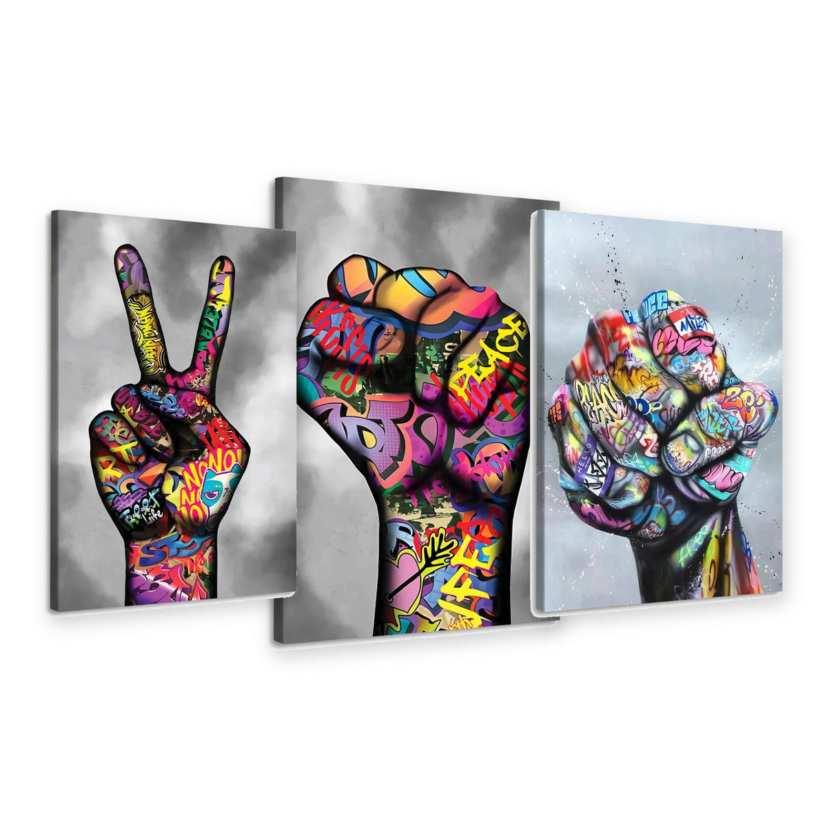 3er-Set Graffiti Hände – drei Leinwandbilder