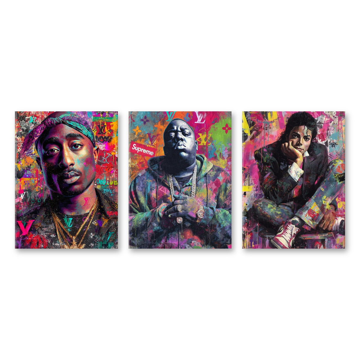 3er-Set Hip-Hop & Pop Legenden – drei Leinwandbilder