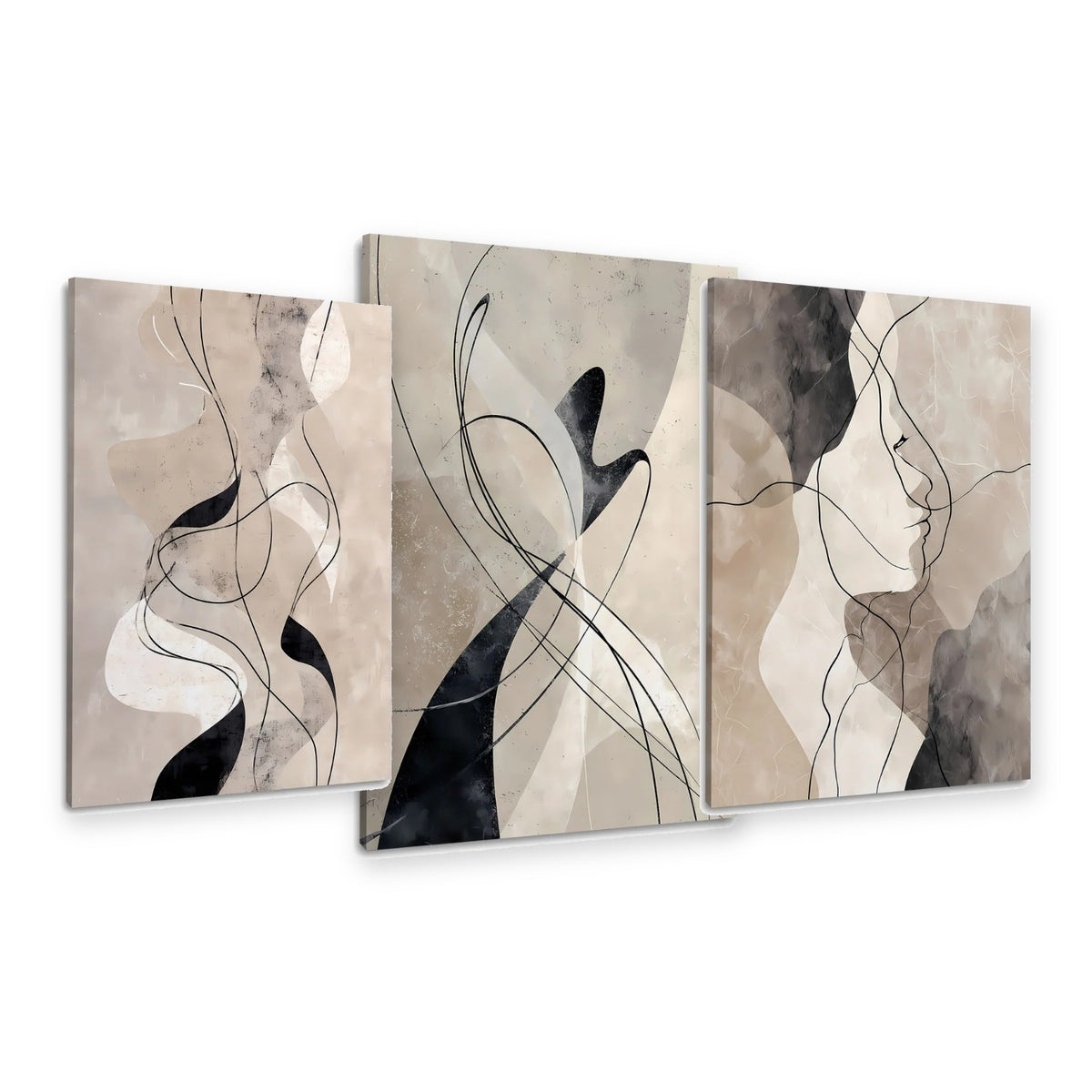 3er-Set Linien in Beige – drei Leinwandbilder