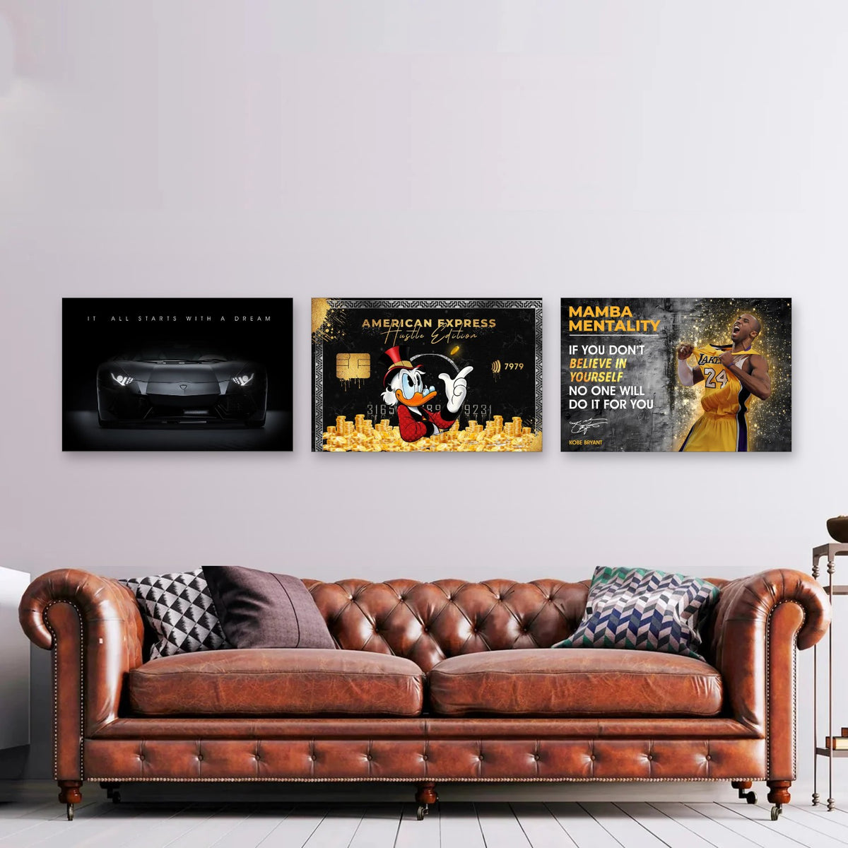 3er-Set Motivation & Mindset nebeneinander im Wohnzimmer