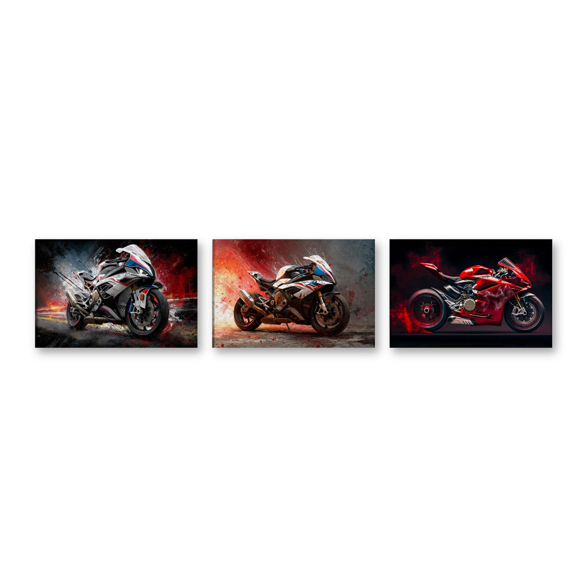 3er-Set Motorrad Speed – drei Leinwandbilder