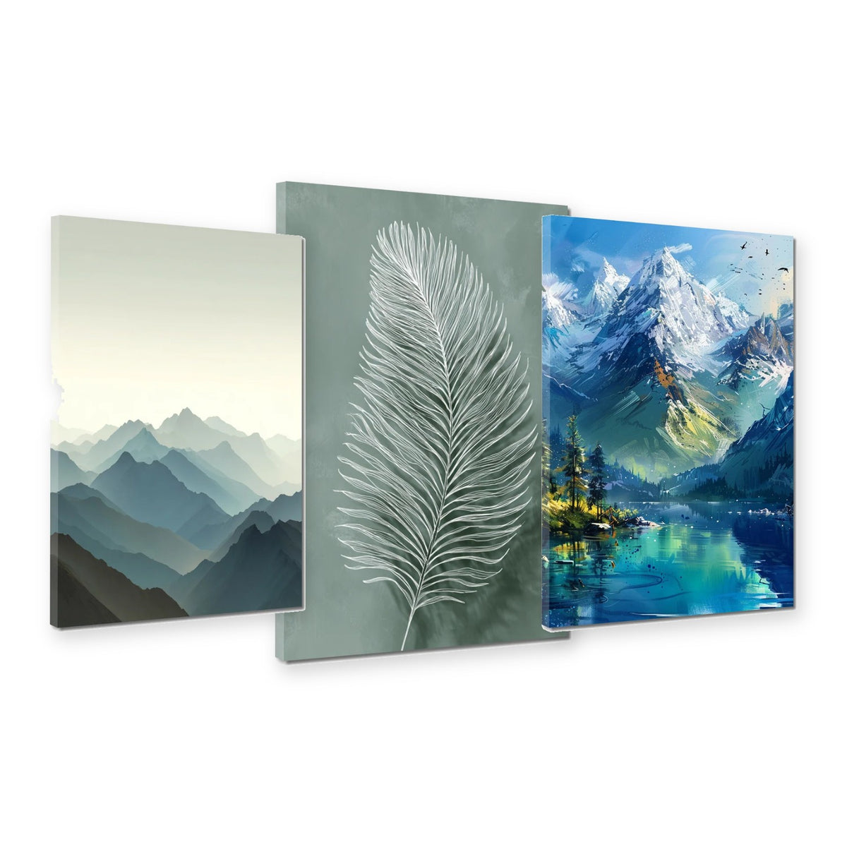 3er-Set Natur in Grün & Blau – drei Leinwandbilder