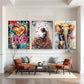 3er-Set Street Art Liebe nebeneinander im Wohnzimmer