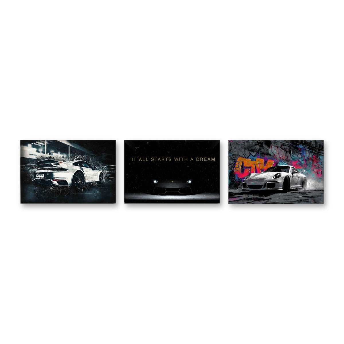 3er-Set Traumwagen – drei Leinwandbilder