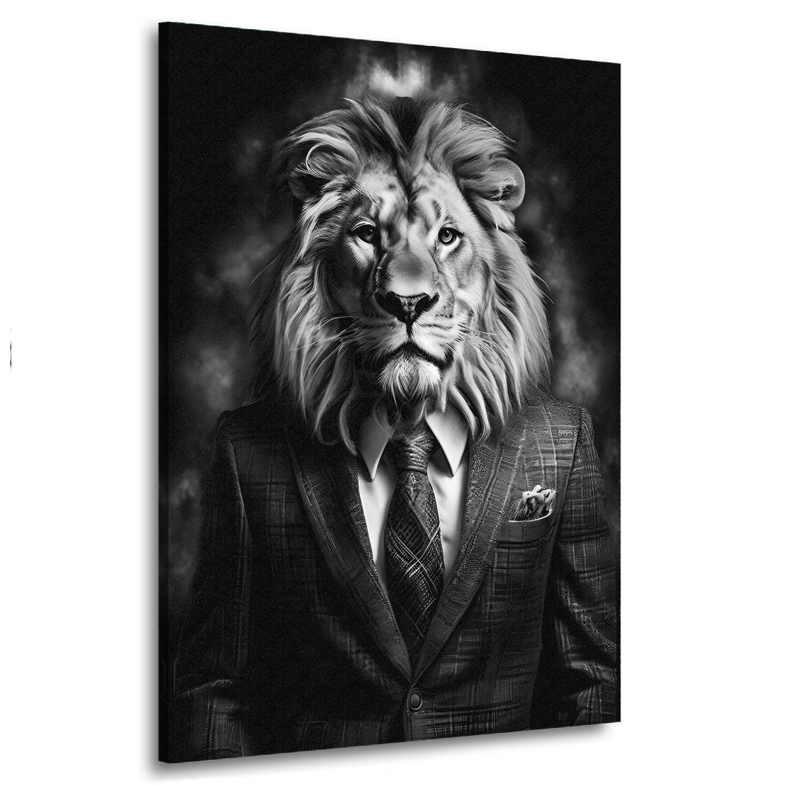 Löwe mit Anzug schwarz weiss Pop Art Wandbild