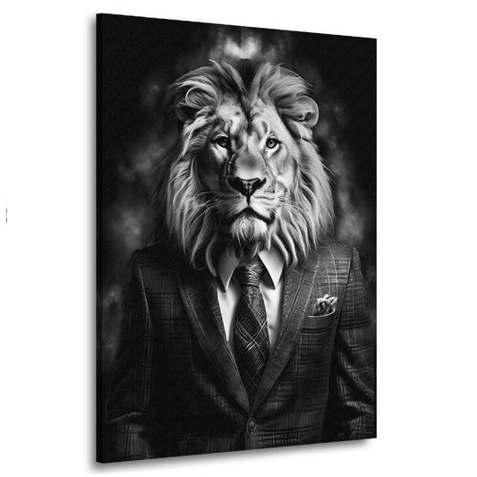 Löwe mit Anzug schwarz weiss Pop Art Wandbild