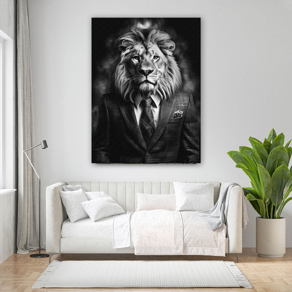 Löwe mit Anzug schwarz weiss Pop Art Wandbild