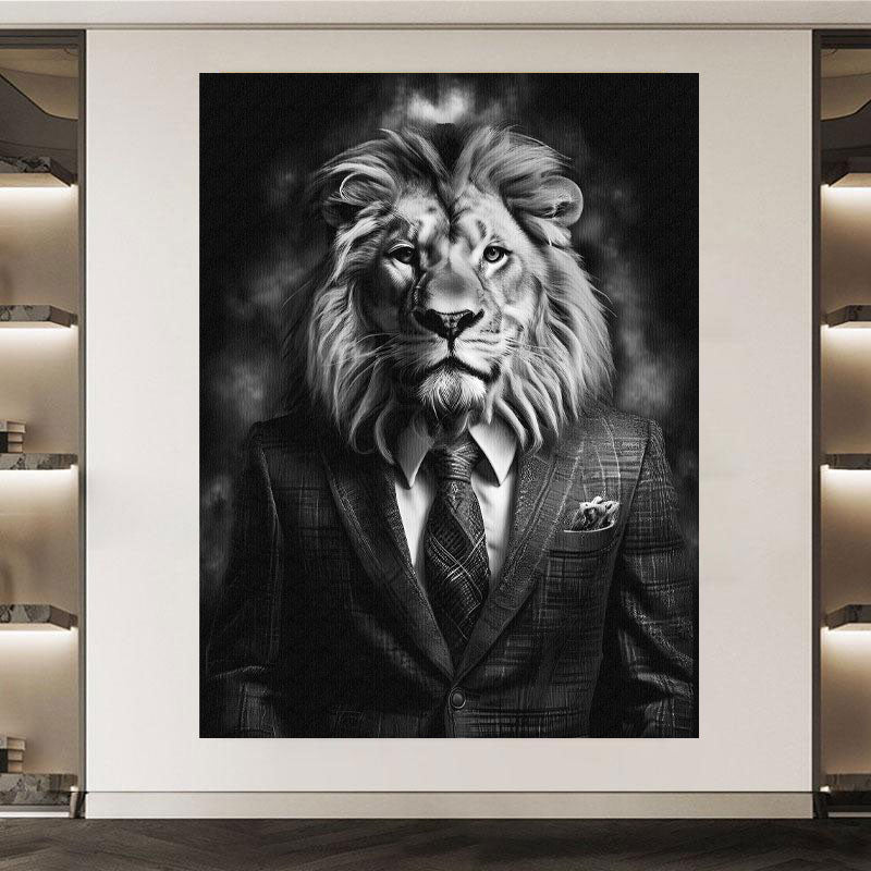 Löwe mit Anzug schwarz weiss Pop Art Wandbild