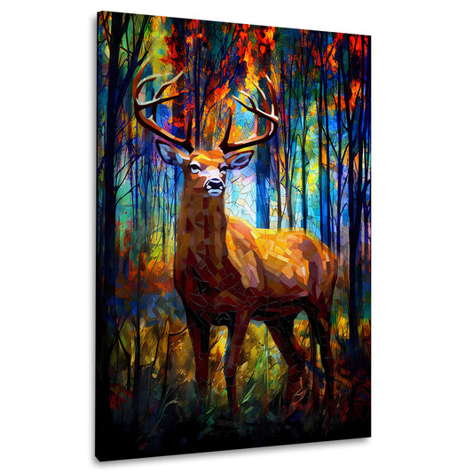 Wandbild Abstrakt Hirsch im Wald Colour Style