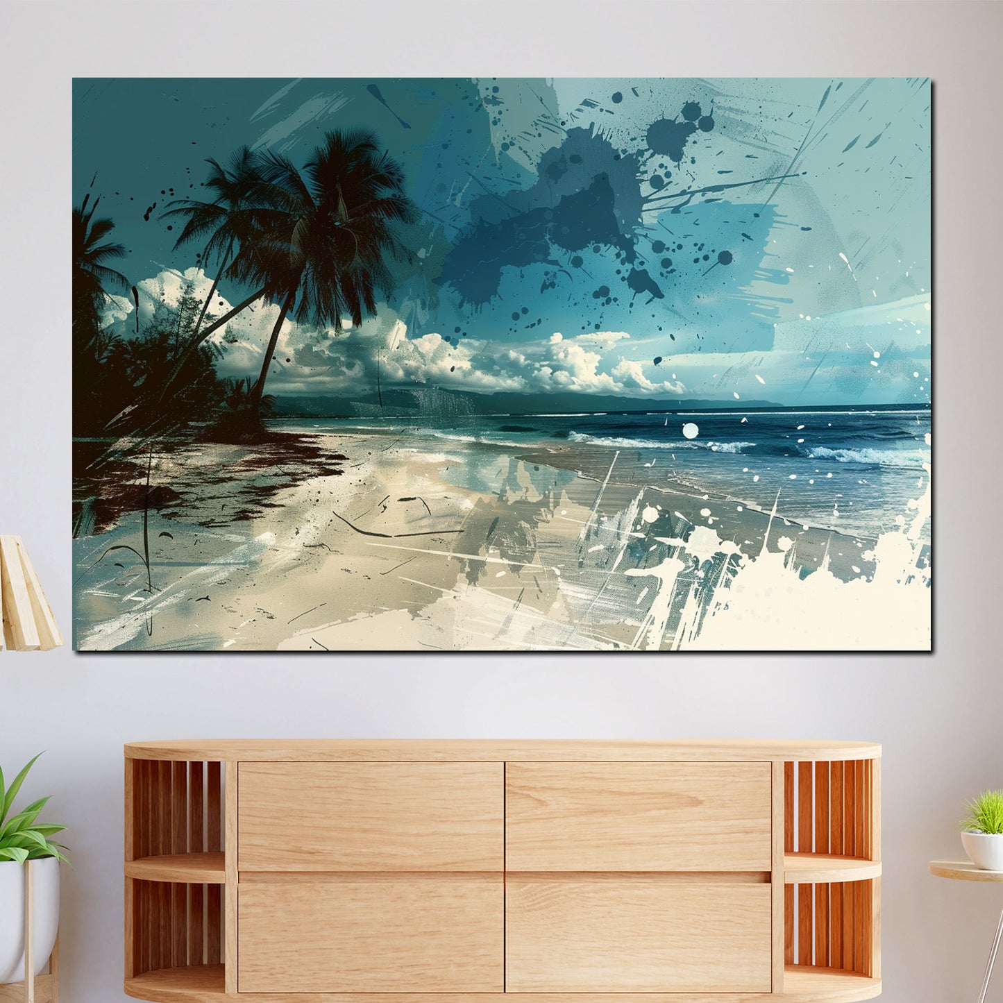 Wandbild abstrakt Strand mit Palmen und Meer