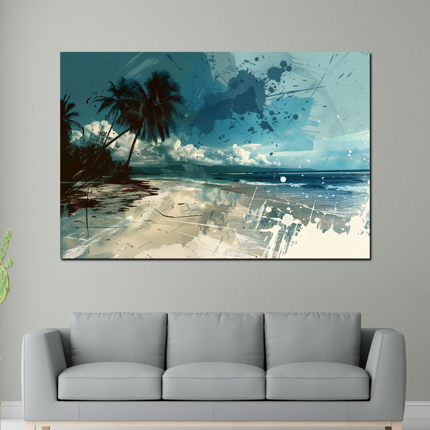 Wandbild abstrakt Strand mit Palmen und Meer