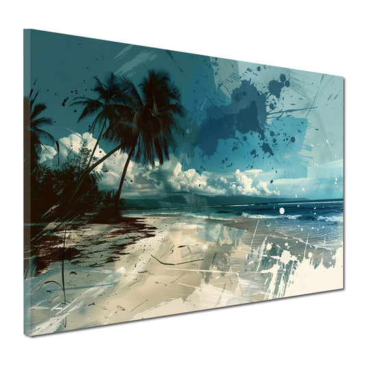 Wandbild abstrakt Strand mit Palmen und Meer