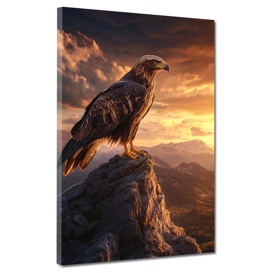 Wandbild Adler im Sonnenuntergang auf Felsen Natur