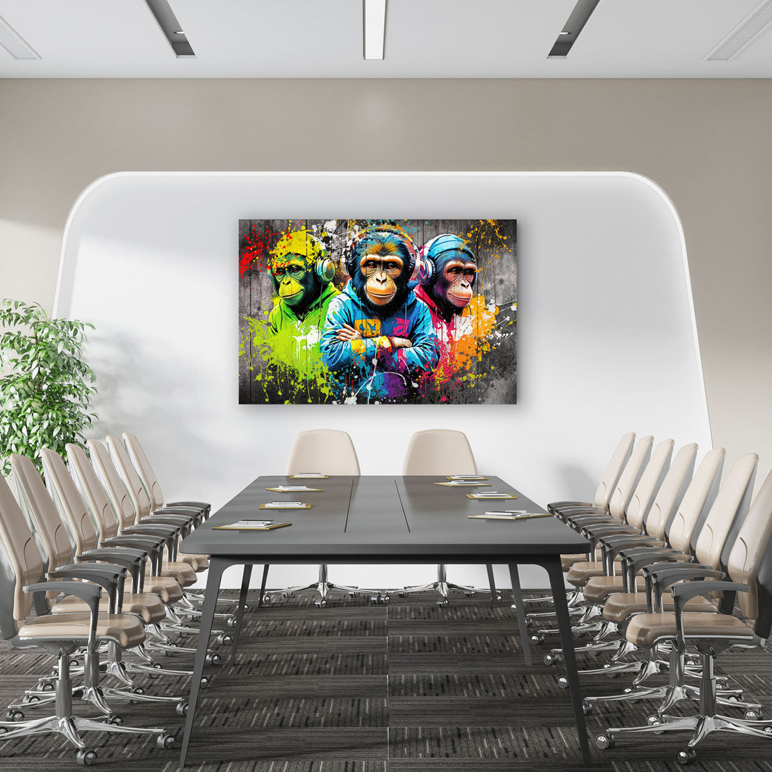 Wandbild Affen mit Kopfhörern Graffiti Kunst Pop Art Stil