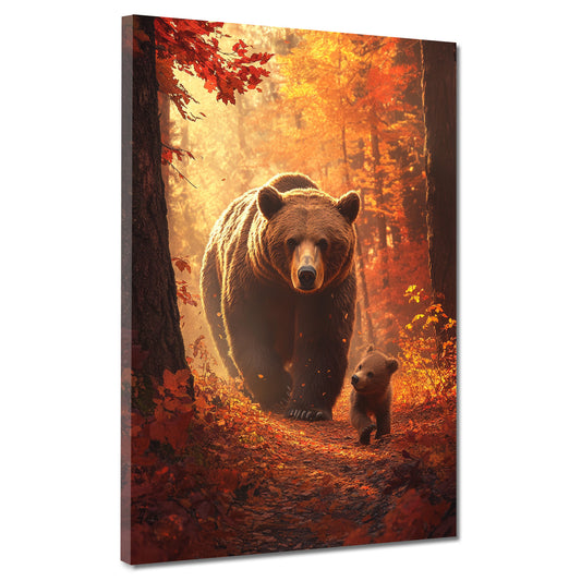 Wandbild Bären Familie Wald Herbst Natur