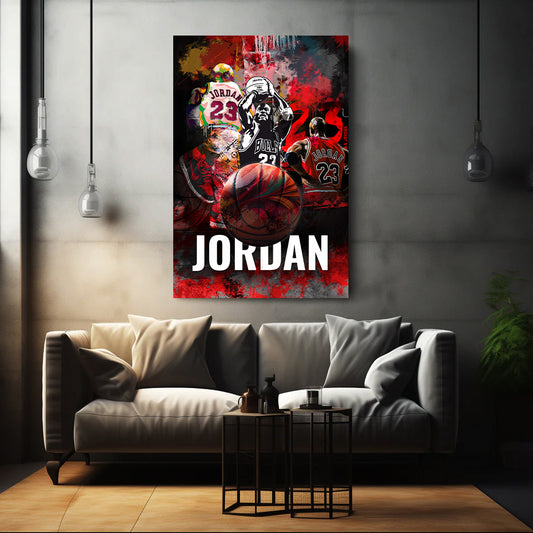 Wandbild Basketballlegende Jordan in dynamischer Collage