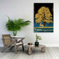 Wandbild Baum mit Hirsch in Gold Look