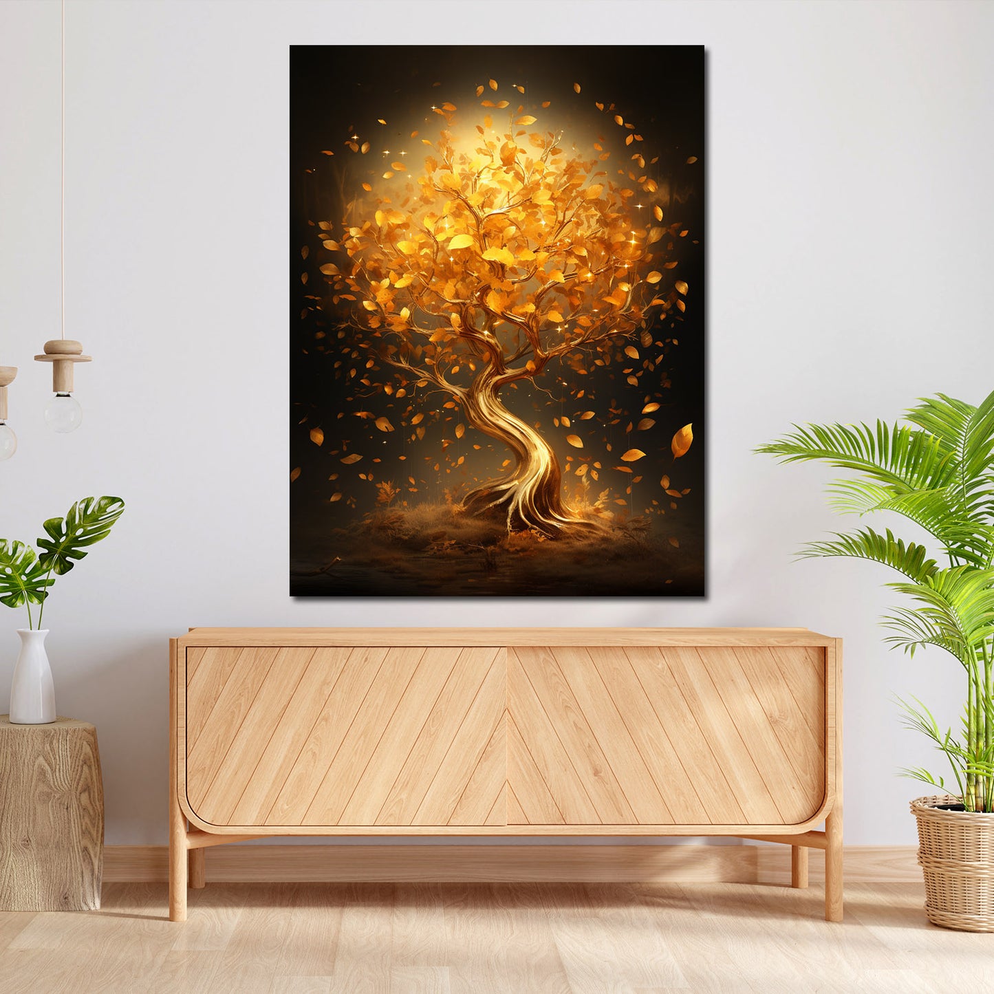 Wandbild Baum mit goldenen Blätter, abstrakt