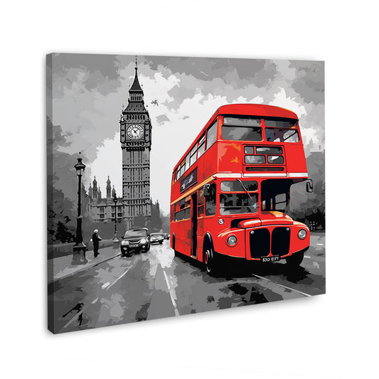 Wandbild Big Ben schwarz weiß rot Bus England