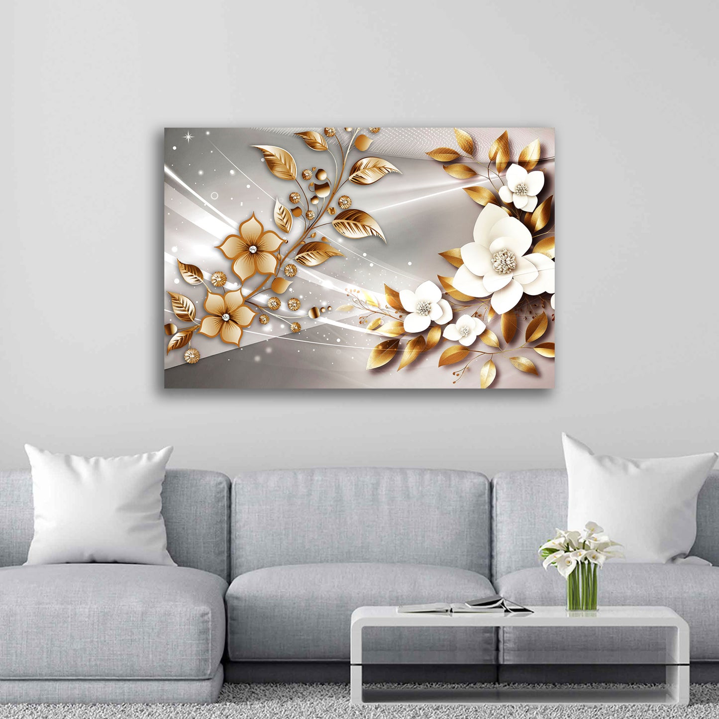 Wandbild Blumen Gold Style