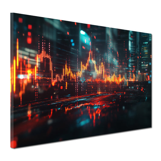 Wandbild Börse Stadtlichter Finanzgrafik Wachstum modern
