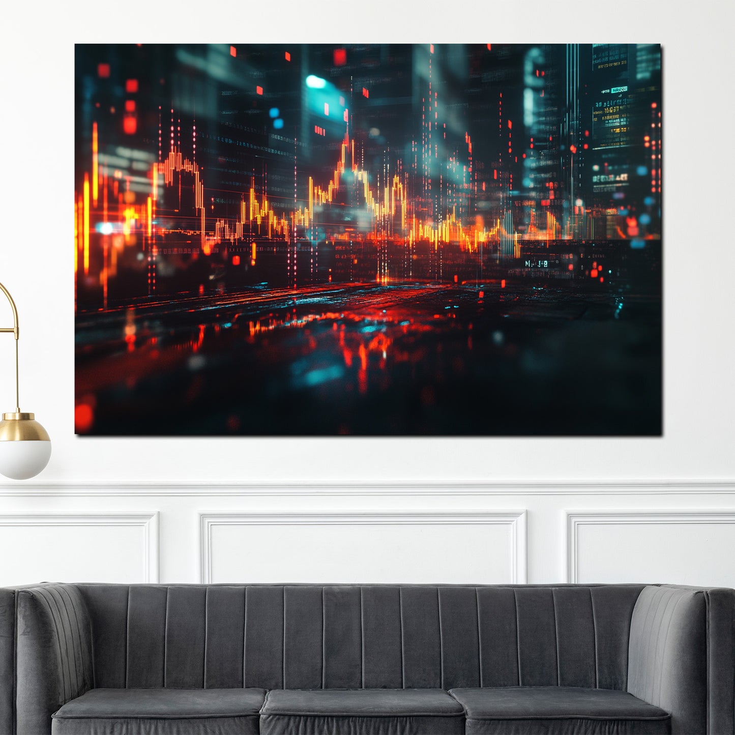 Wandbild Börse Stadtlichter Finanzgrafik Wachstum modern