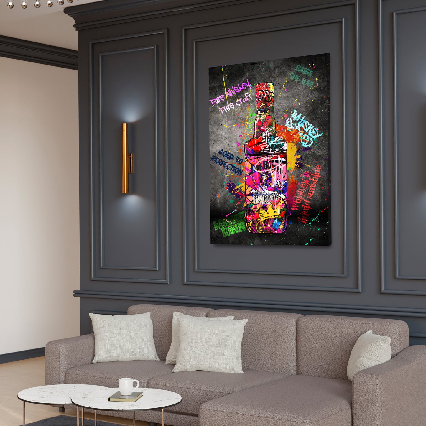 Wandbild Bourbon Whiskyflasche Graffiti Kunst Pop Art Stil