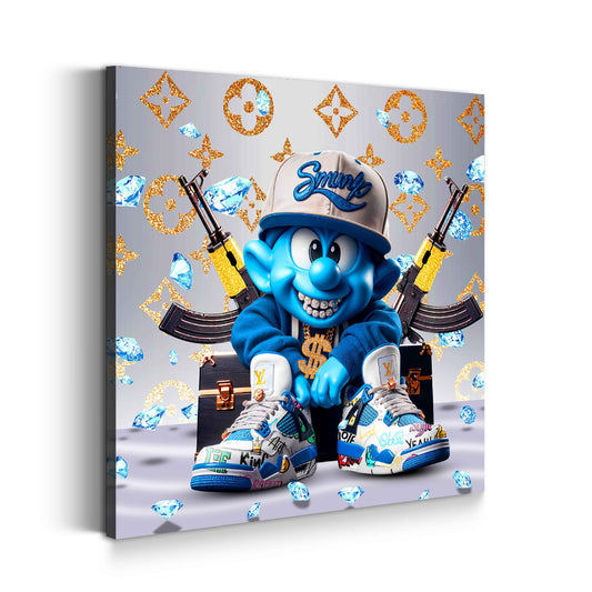 Wandbild Comic Figur blau Reichtum Luxus Diamanten modern
