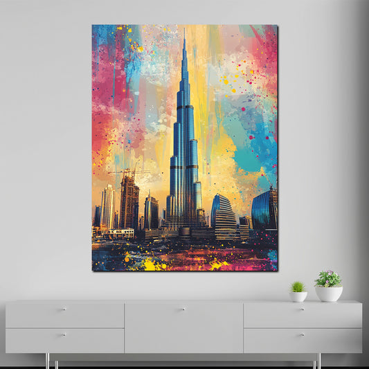 Wandbild Dubai Burj Khalifa Pop Art bunt