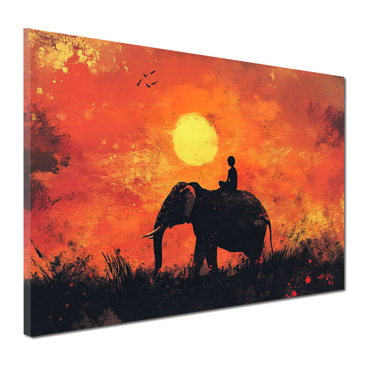 Wandbild Elefant Sonnenuntergang Kind Silhouette Natur Ruhe